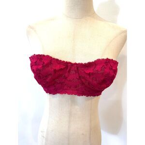 Free People Intimately Love Letters Red Pink Lace Strapless Bra 36B Underwire